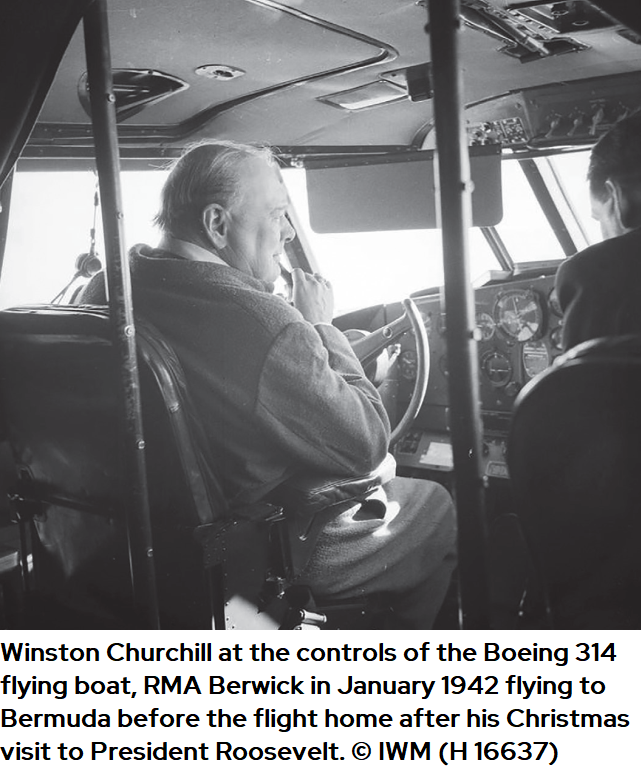 Winston Churchill at the controls of a Boeing 314